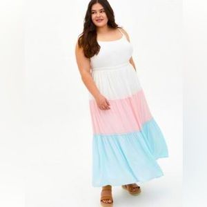 Torrid Multi Colorblock Challis Tiered Maxi Dress